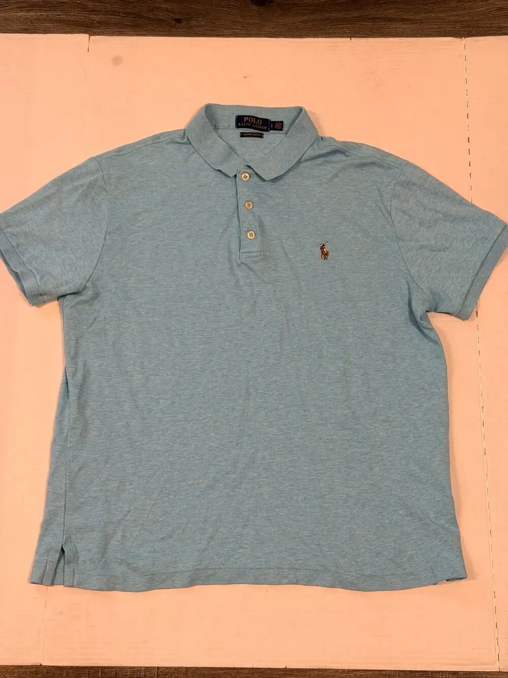 Polo Ralph Lauren Custom Slim Fit Blue Polo Shirt Mens Large Pony